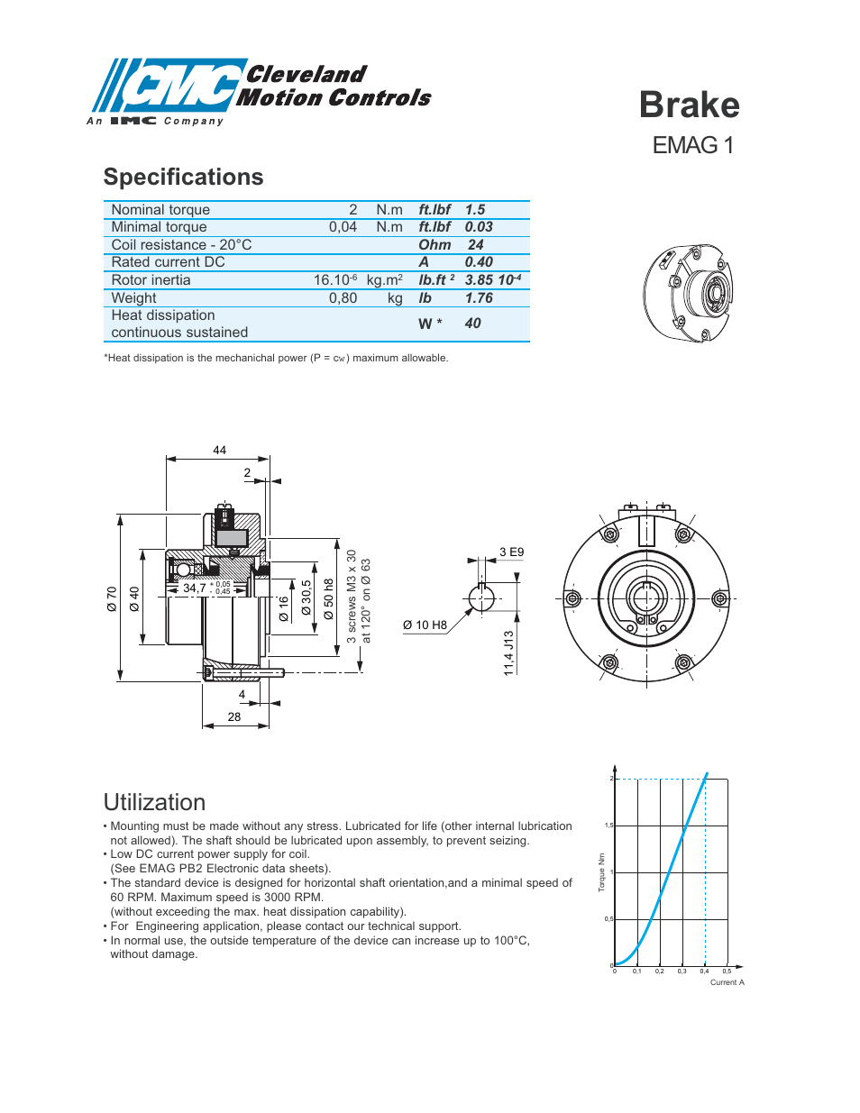 Cleveland Motion Controls Brake EMAG 1H User Manual | 2 pages