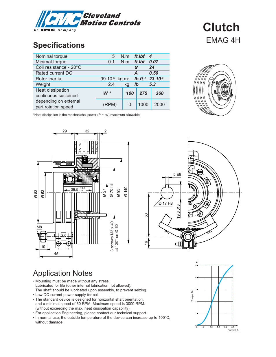Cleveland Motion Controls Clutch EMAG 4H User Manual | 2 pages
