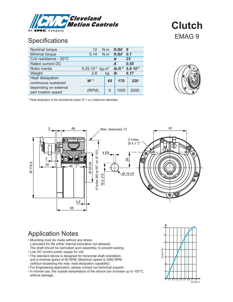 Cleveland Motion Controls Clutch EMAG 9 User Manual | 2 pages