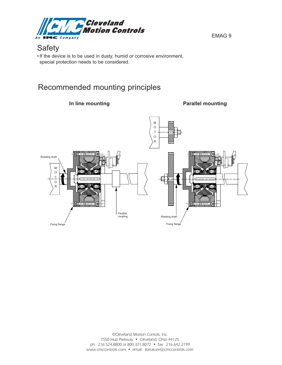 Safety, Recommended mounting principles | Cleveland Motion Controls Clutch EMAG 9 User Manual | Page 2 / 2