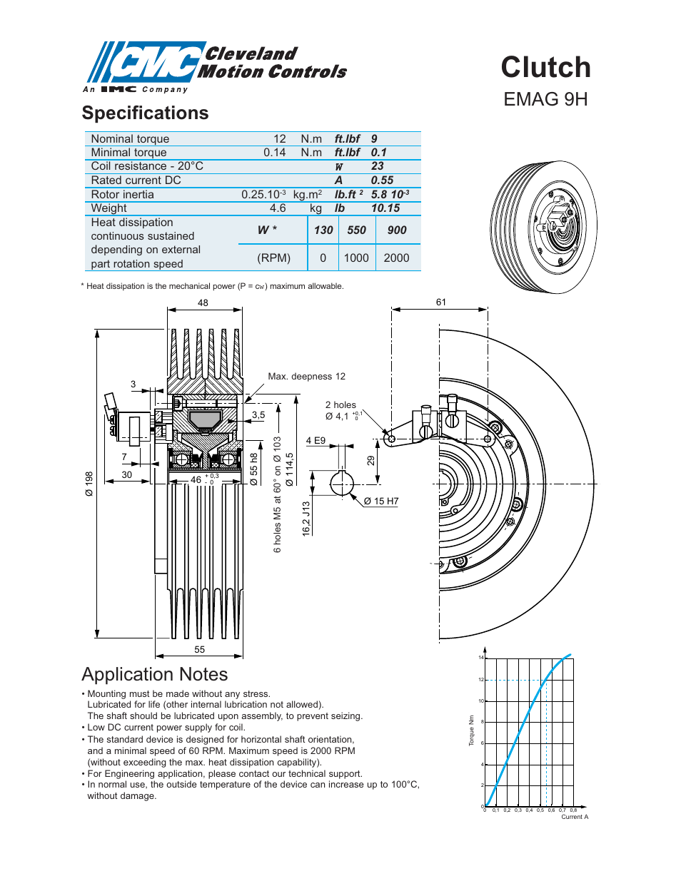 Cleveland Motion Controls Clutch EMAG 9H User Manual | 2 pages