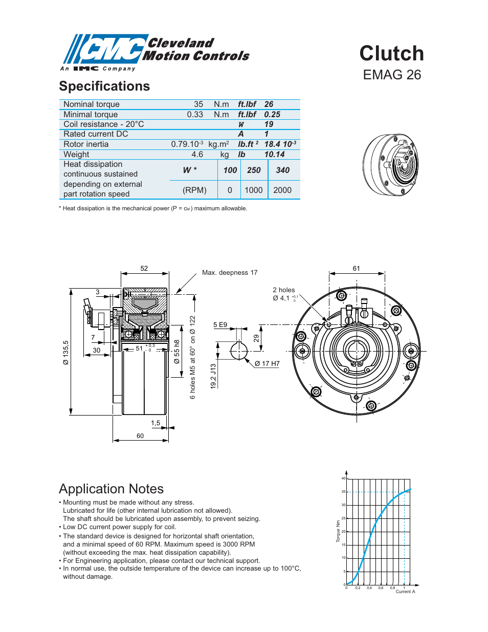 Cleveland Motion Controls Clutch EMAG 26 User Manual | 2 pages