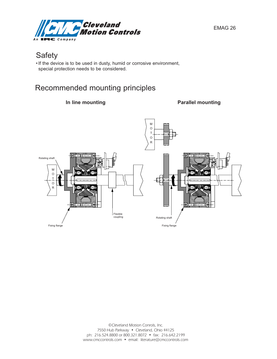 Safety, Recommended mounting principles | Cleveland Motion Controls Clutch EMAG 26 User Manual | Page 2 / 2