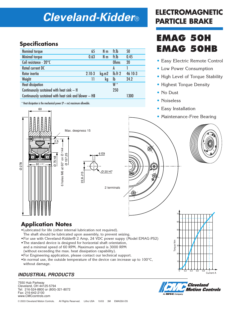 Cleveland-kidder, Emag 50h emag 50hb, Electromagnetic particle brake | Specifications, Industrial products | Cleveland Motion Controls Brake EMAG 50 User Manual | Page 2 / 2