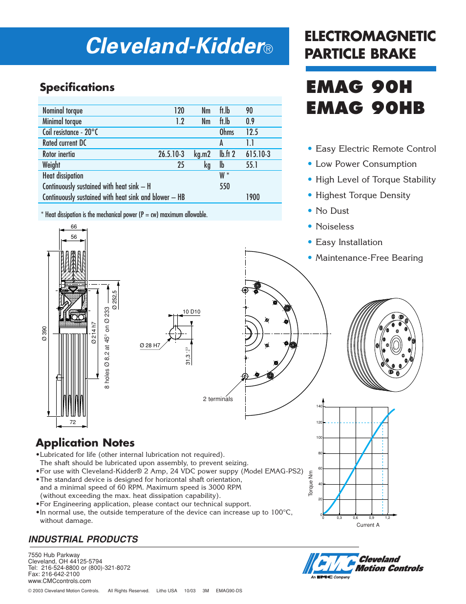 Cleveland-kidder, Emag 90h emag 90hb, Electromagnetic particle brake | Specifications, Industrial products | Cleveland Motion Controls Brake EMAG 90 User Manual | Page 2 / 2