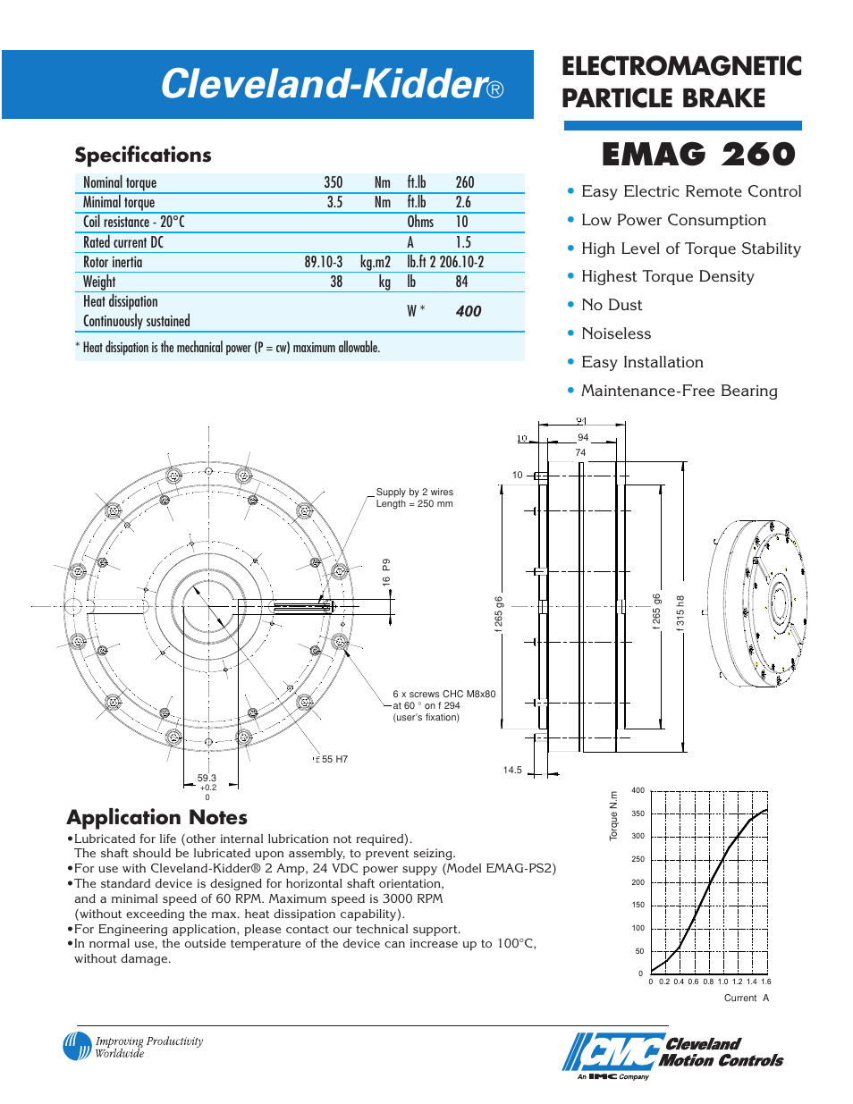 Cleveland Motion Controls Brake EMAG 260 User Manual | 2 pages
