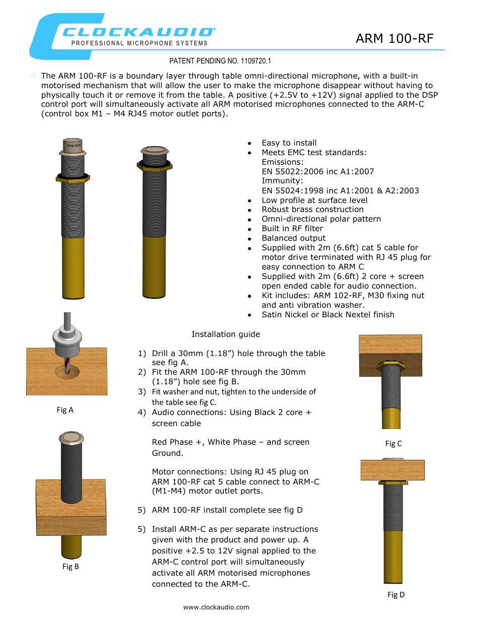 Clock Audio ARM100N-RF User Manual | 1 page