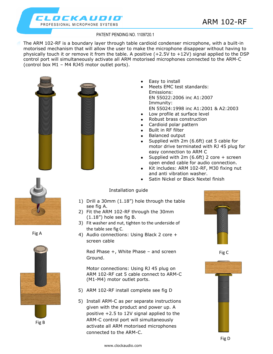Clock Audio ARM102N-RF User Manual | 1 page