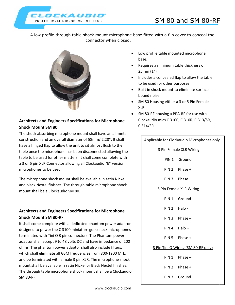 Clock Audio SM 80-RF User Manual | 2 pages