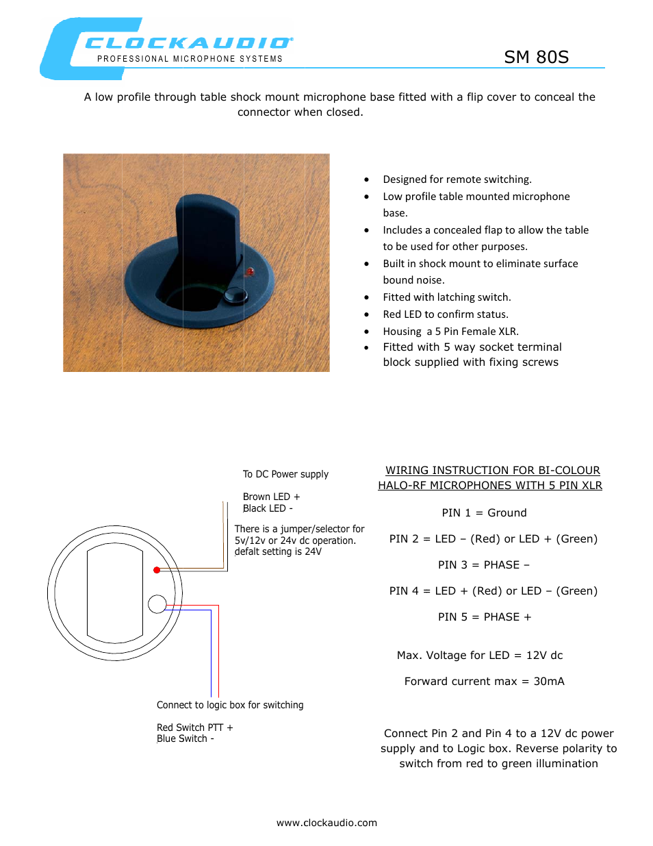 Clock Audio SM 80S User Manual | 1 page