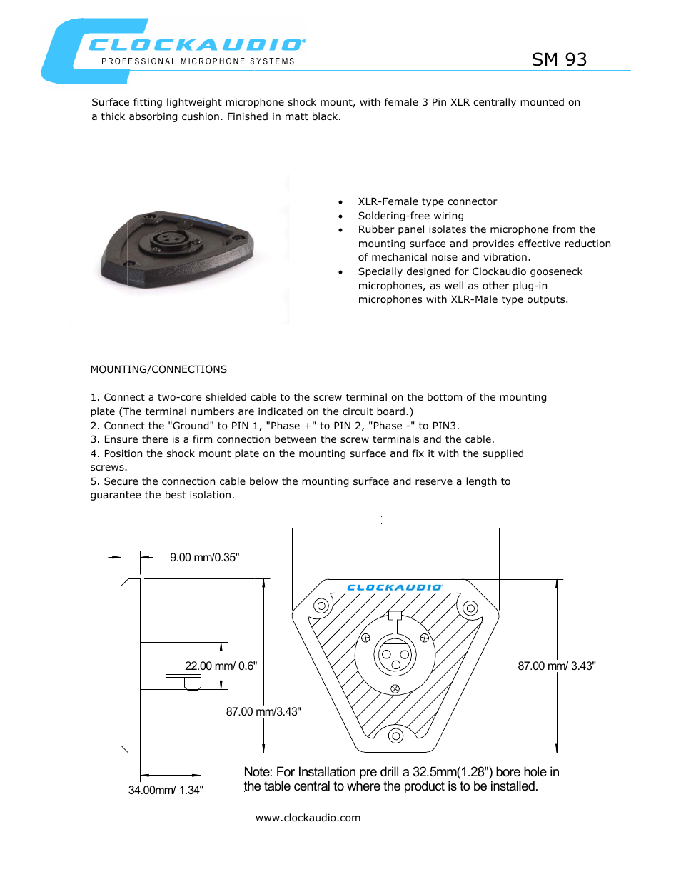 Clock Audio SM 93 User Manual | 1 page