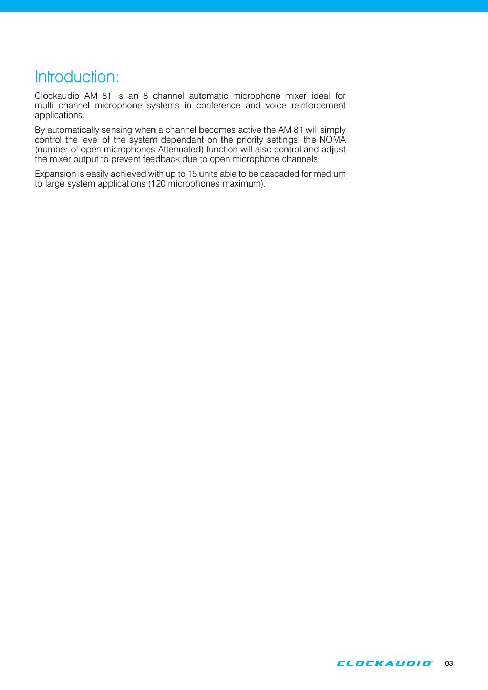 Introduction | Clock Audio AM 81 User Manual | Page 3 / 12