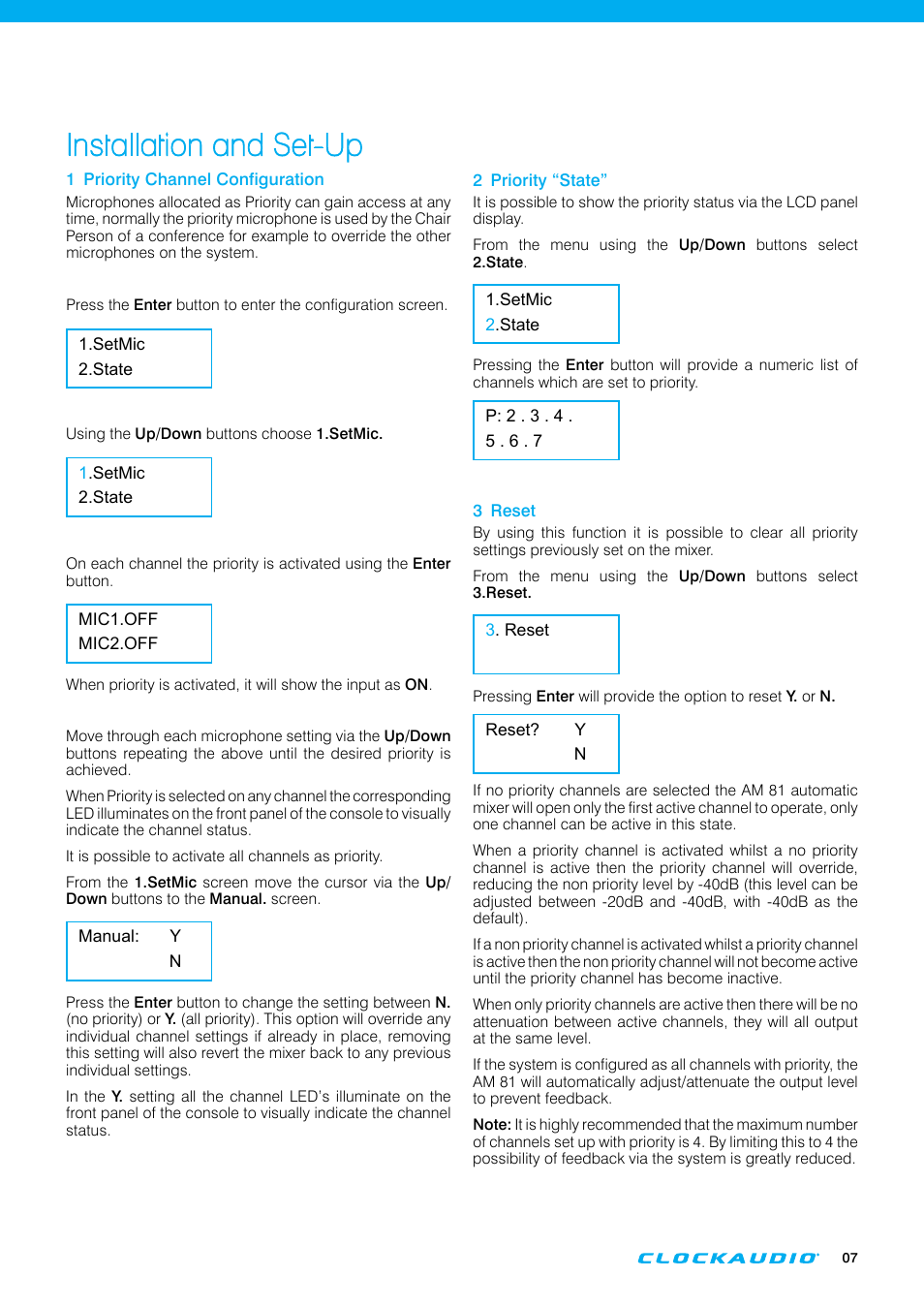 Installation and set-up | Clock Audio AM 81 User Manual | Page 7 / 12