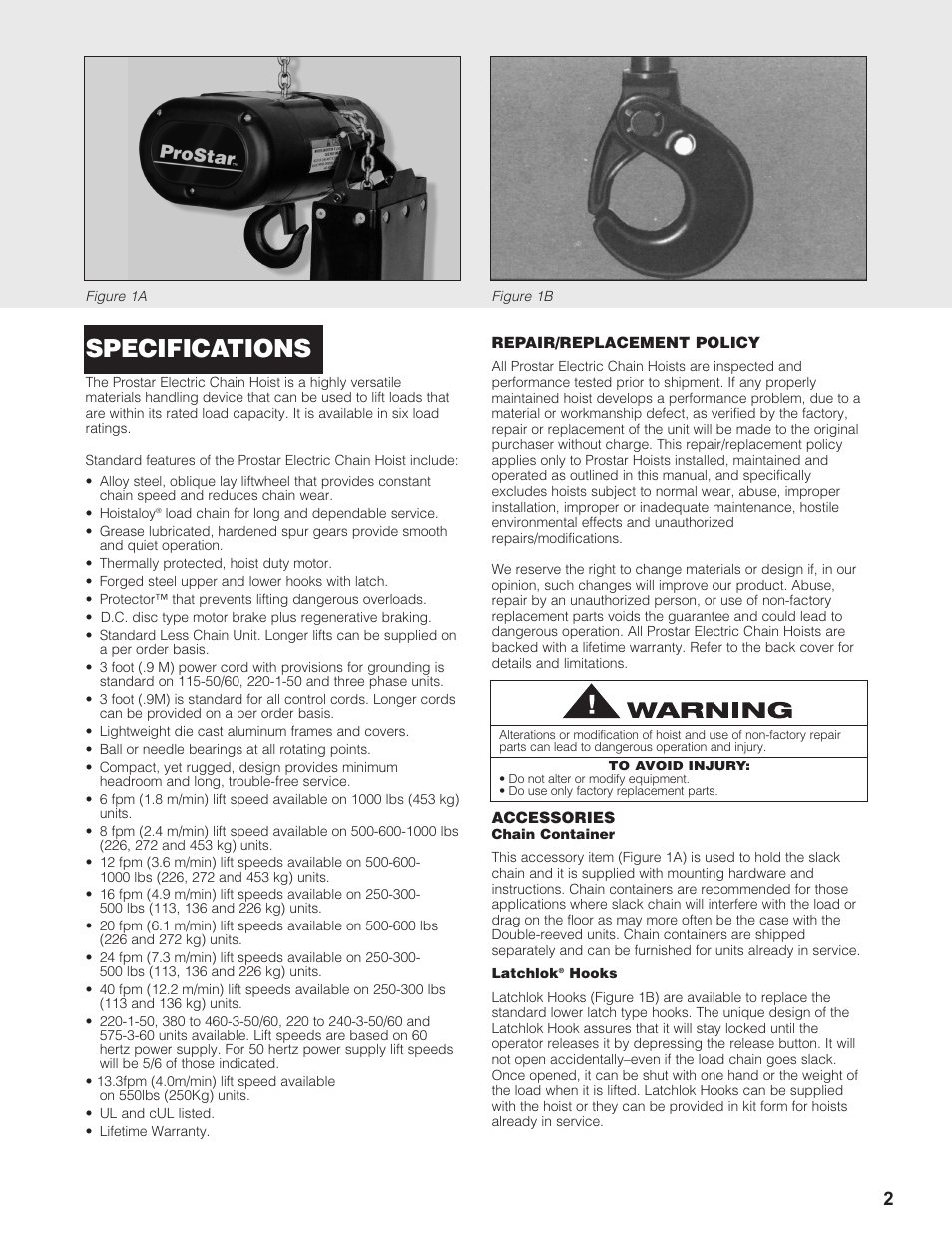 Specifications | CM-ET Prostar User Manual | Page 3 / 24