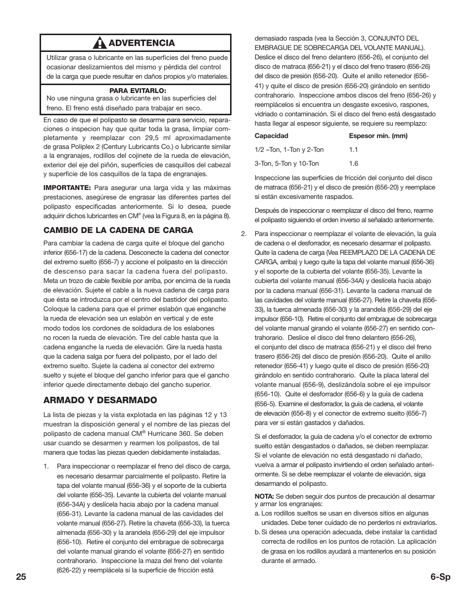 25 6-sp, Armado y desarmado, Advertencia | CM-ET Hurricane 360 User Manual | Page 25 / 48