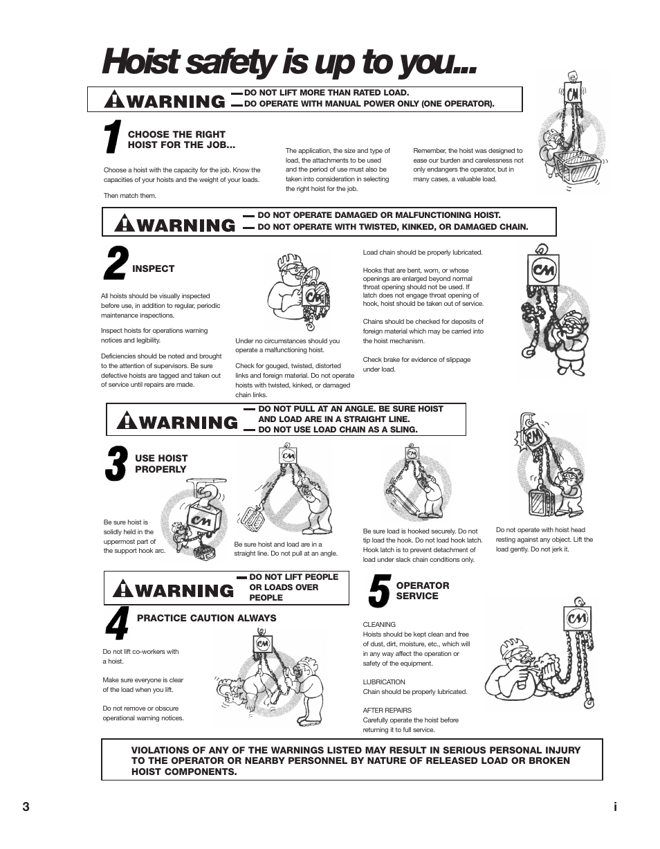 Hoist safety is up to you | CM-ET Hurricane 360 User Manual | Page 3 / 48
