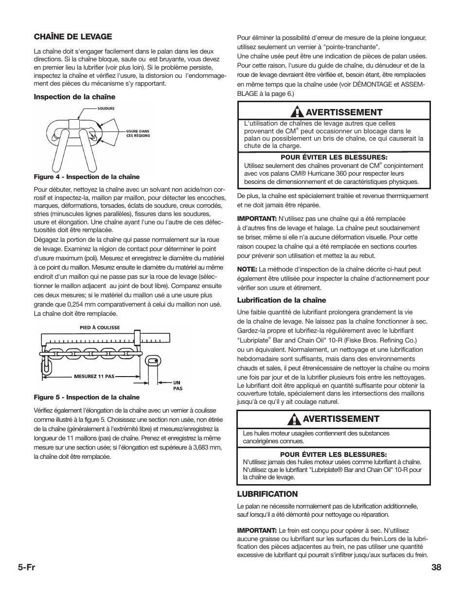38 5-fr, Avertissement | CM-ET Hurricane 360 User Manual | Page 38 / 48