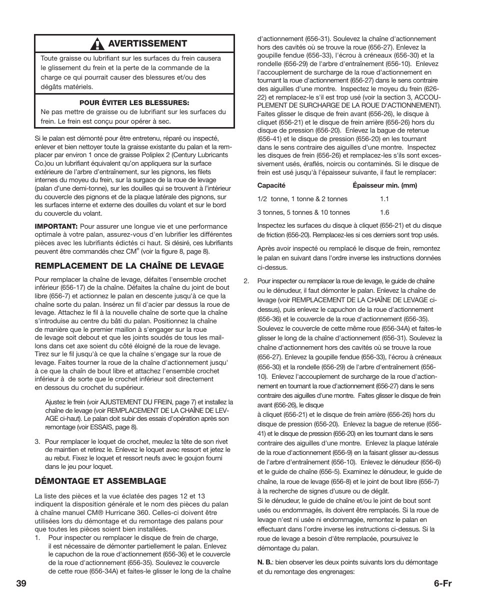 39 avertissement | CM-ET Hurricane 360 User Manual | Page 39 / 48