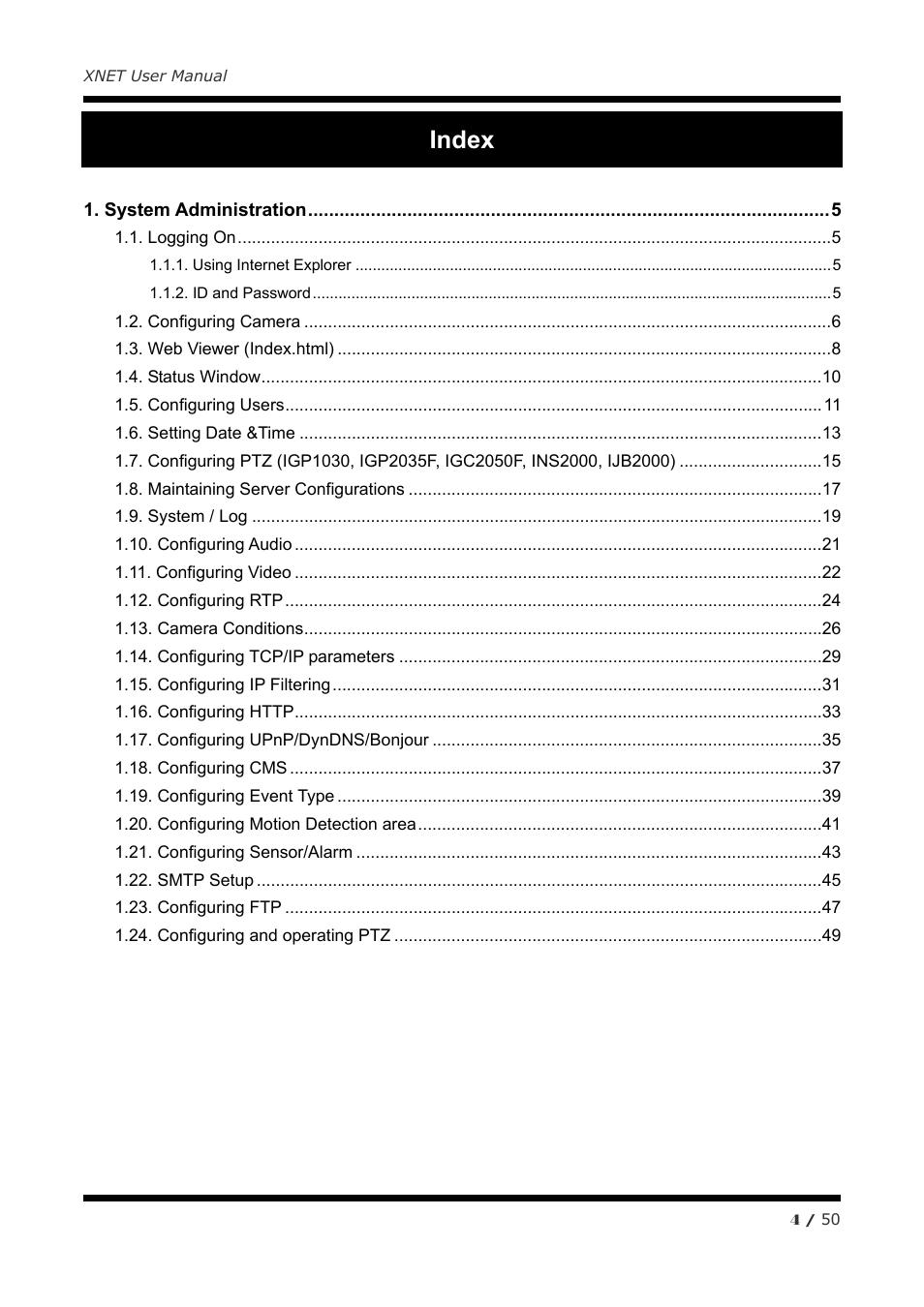 Index | CNB IGC2050F User Manual | Page 4 / 50