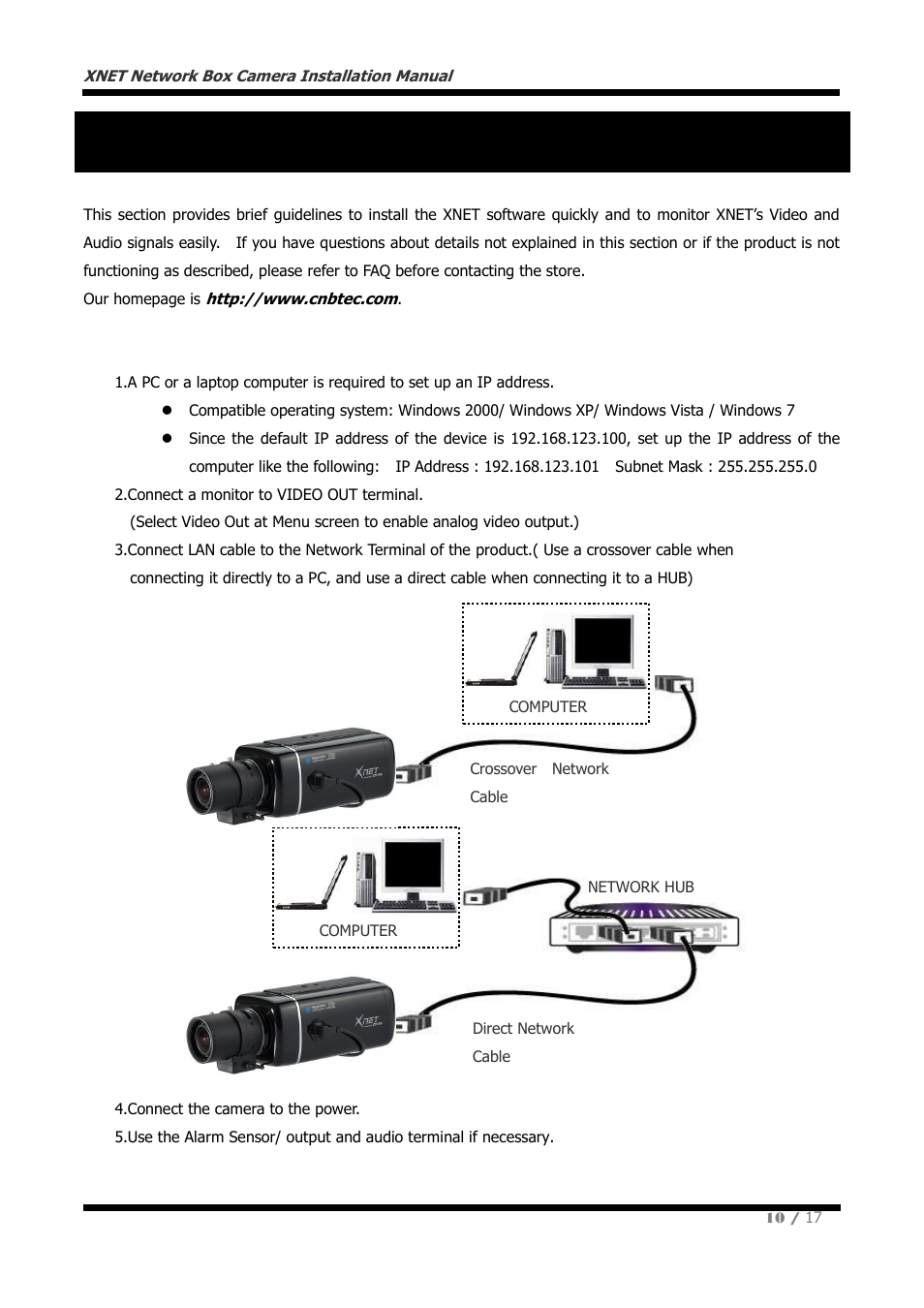 3 . software installation, Connecting xnet to network, Software installation | CNB NGE2055F User Manual | Page 10 / 17