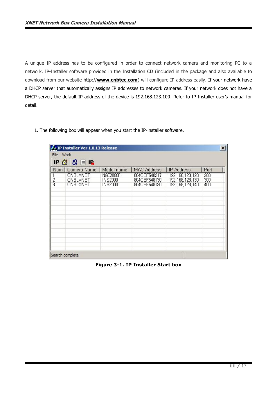 About ip-installer, Configuring ip address | CNB NGE2055F User Manual | Page 11 / 17