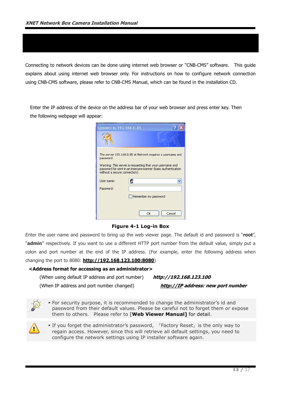 4 . using web viewer, Logging in, Using web viewer | CNB NGE2055F User Manual | Page 13 / 17