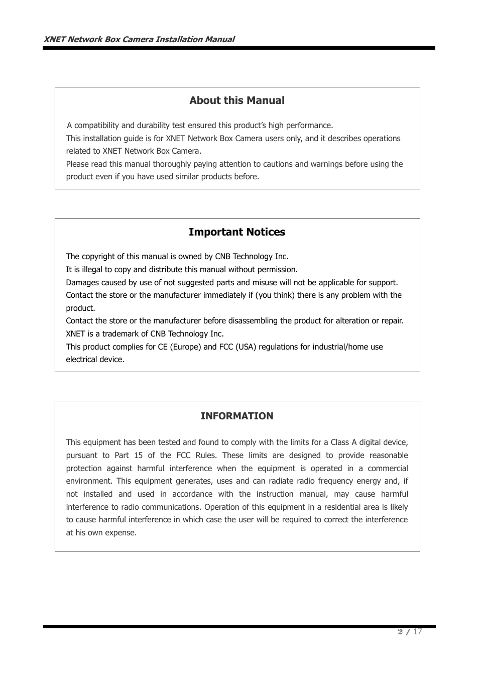 About this manual, Important notices, Information | CNB NGE2055F User Manual | Page 2 / 17