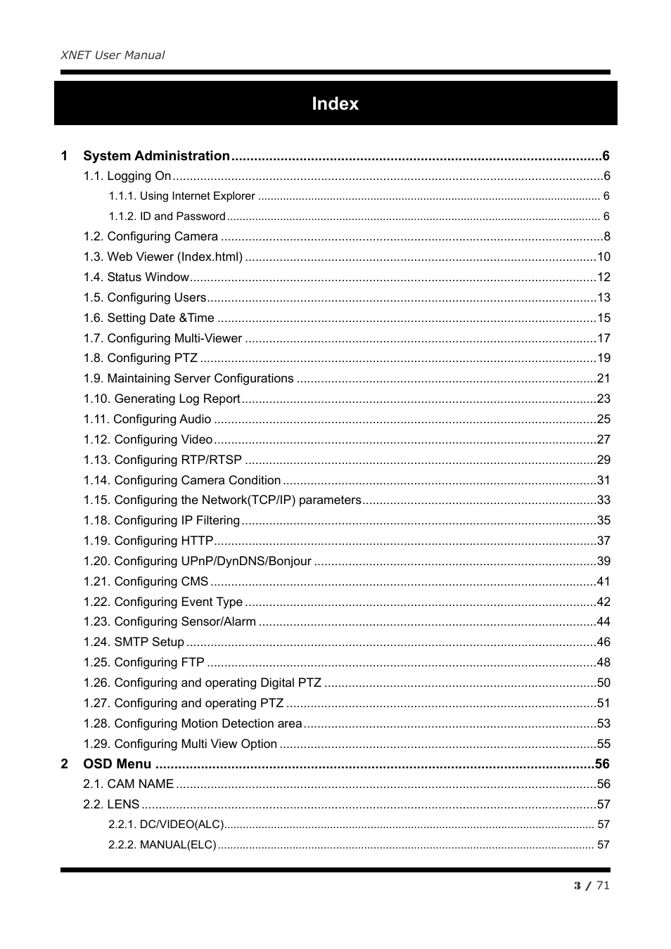 Index | CNB IGB1110PF User Manual | Page 3 / 71