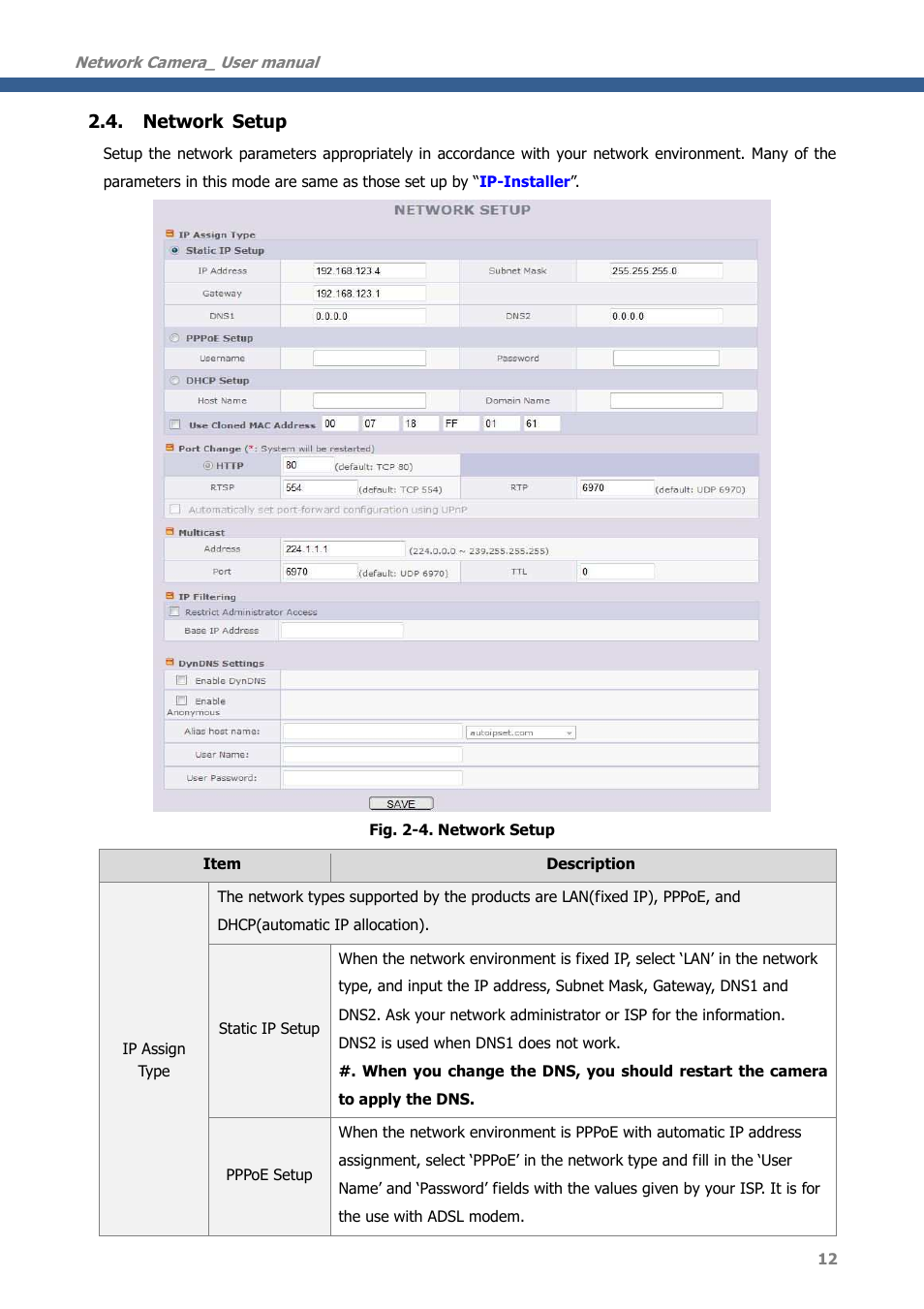 Network setup | CNB MDC4050VR User Manual | Page 12 / 40