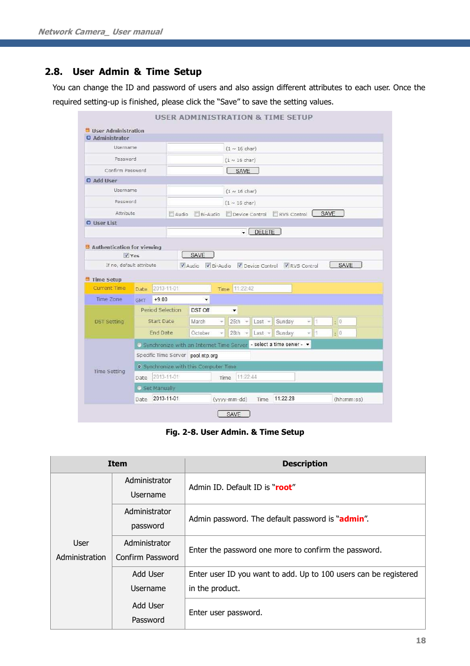 User admin & time setup | CNB MDC4050VR User Manual | Page 18 / 40