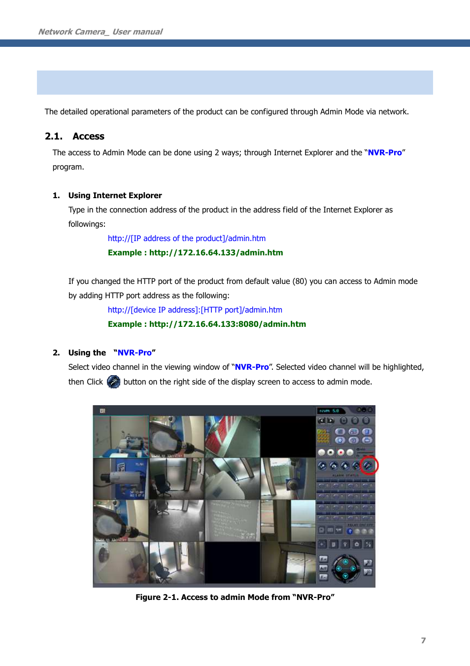 Configuration in admin mode, Access | CNB MDC4050VR User Manual | Page 7 / 40