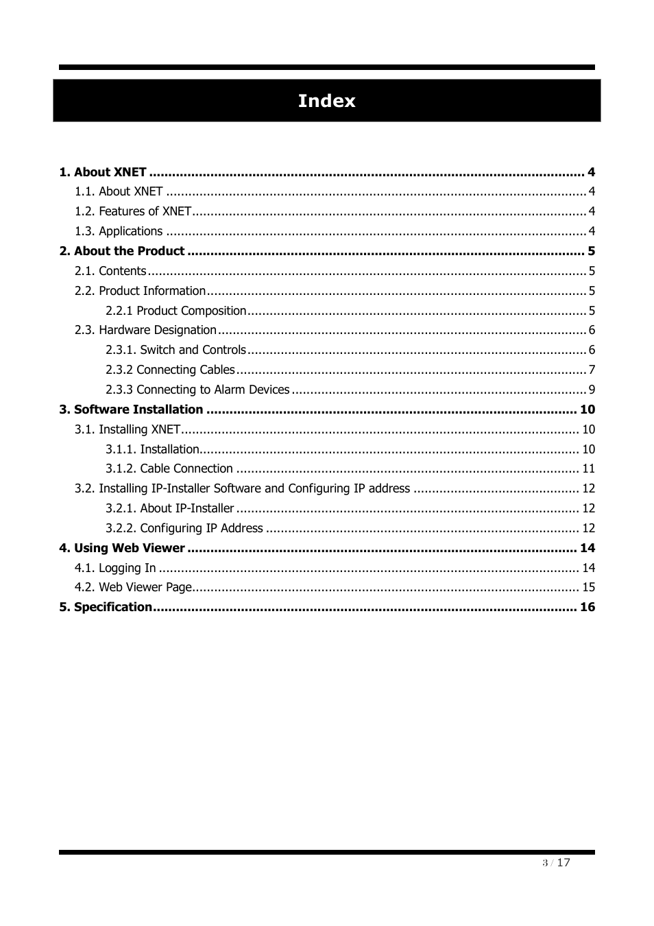 Index | CNB IDC4050F User Manual | Page 3 / 17