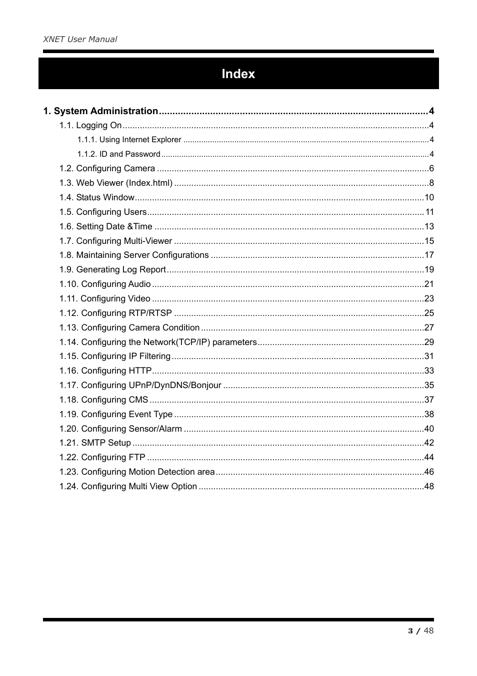 Index | CNB IVP4030VR User Manual | Page 3 / 48