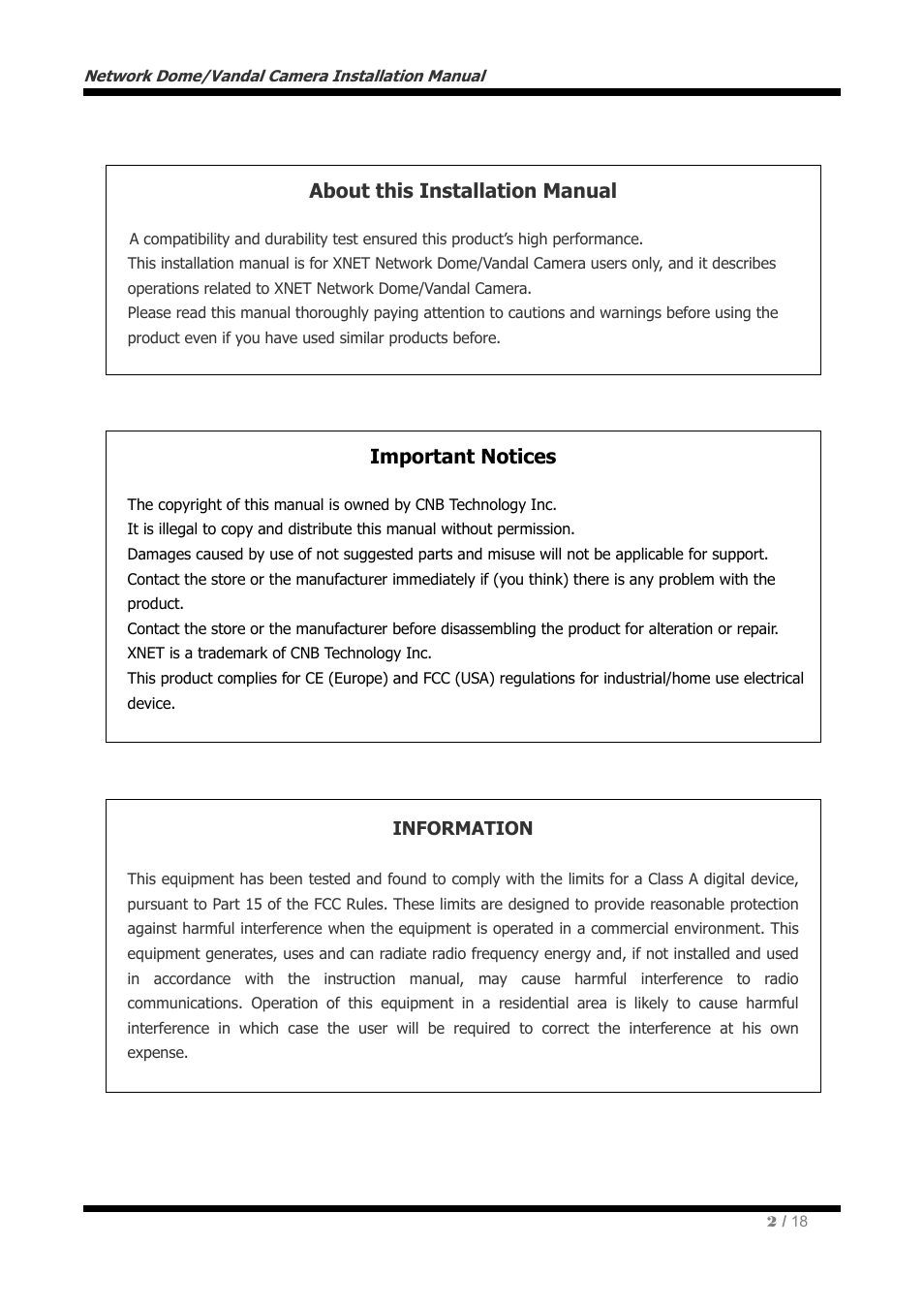 About this installation manual, Important notices | CNB IVP4030VR User Manual | Page 2 / 18