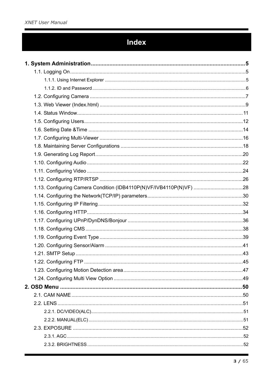 Index | CNB IVB4110PVF User Manual | Page 3 / 65