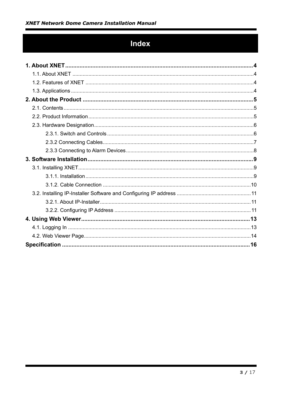 Index | CNB IVP4000VR User Manual | Page 3 / 17