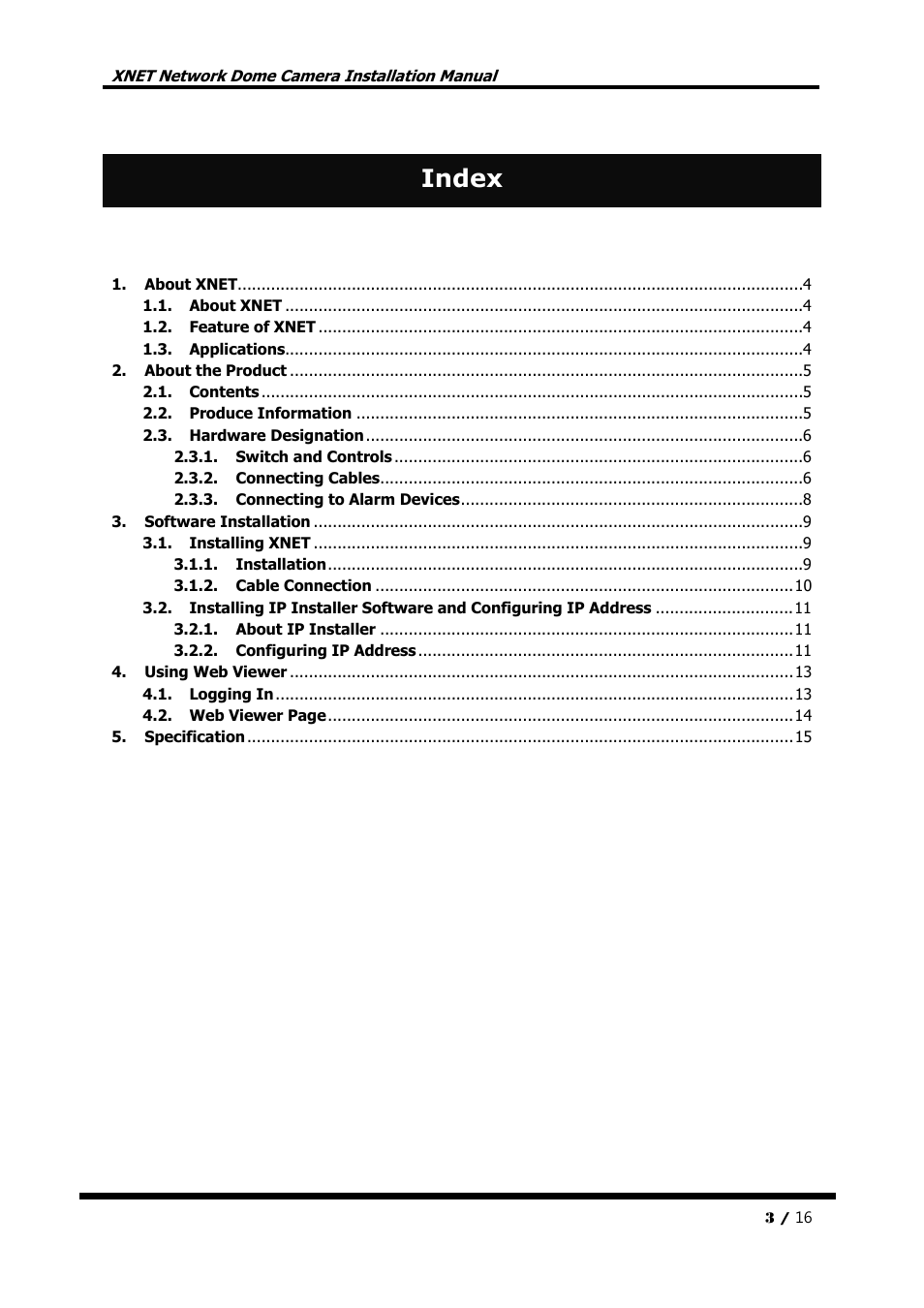 Index | CNB IDC4000T User Manual | Page 3 / 16