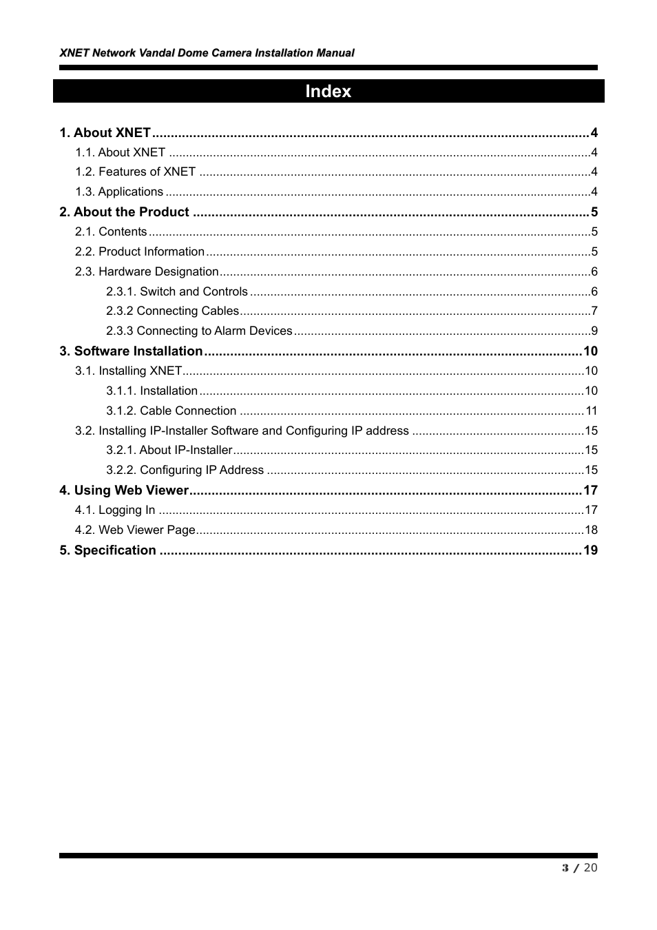 Index | CNB IVP5035VR User Manual | Page 3 / 20