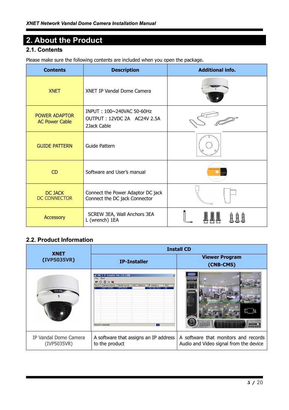 About the product | CNB IVP5035VR User Manual | Page 5 / 20