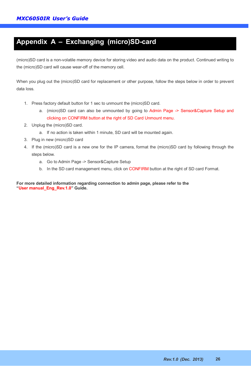 Appendix a – exchanging (micro)sd-card | CNB MXC6050IR User Manual | Page 26 / 26