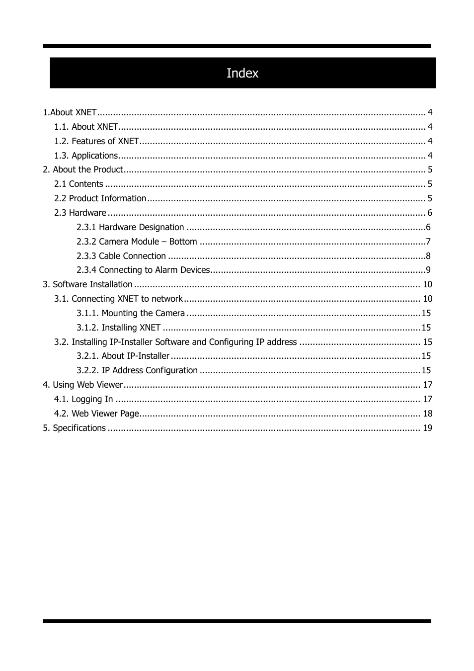 Index | CNB IXC2050IR User Manual | Page 3 / 20