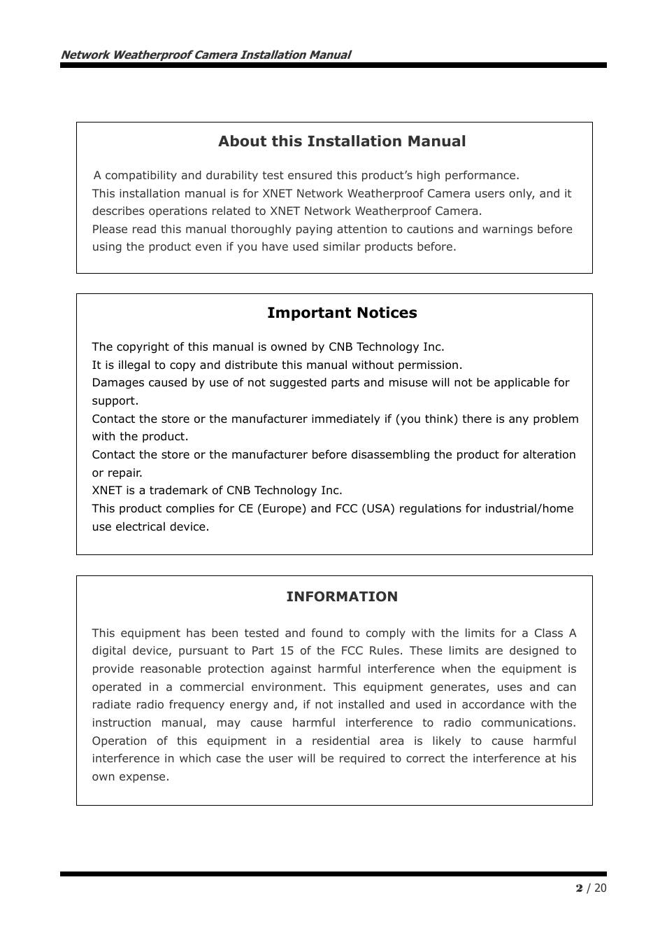 About this installation manual, Important notices | CNB IBP5030CR User Manual | Page 2 / 20