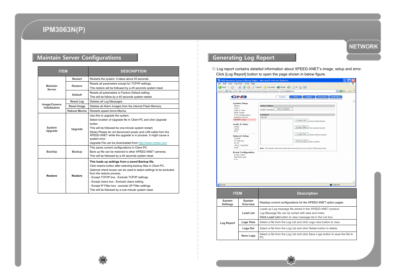 Maintain server configurations, Generating log report | CNB IPM3063P User Manual | Page 18 / 82