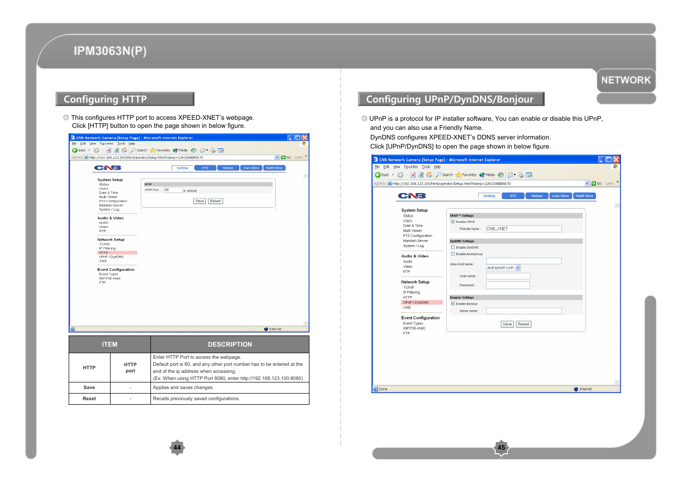 Configuring upnp/dyndns/bonjour | CNB IPM3063P User Manual | Page 23 / 82