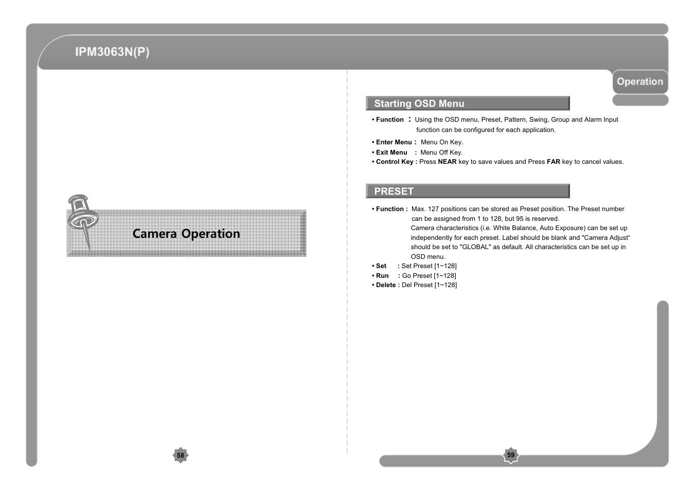 Camera operation | CNB IPM3063P User Manual | Page 30 / 82