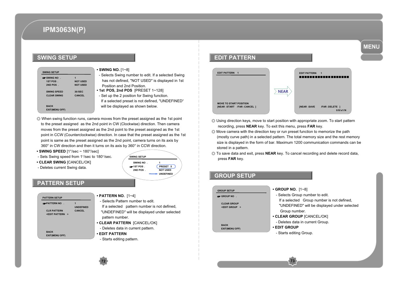 Swing setup pattern setup edit pattern group setup | CNB IPM3063P User Manual | Page 37 / 82