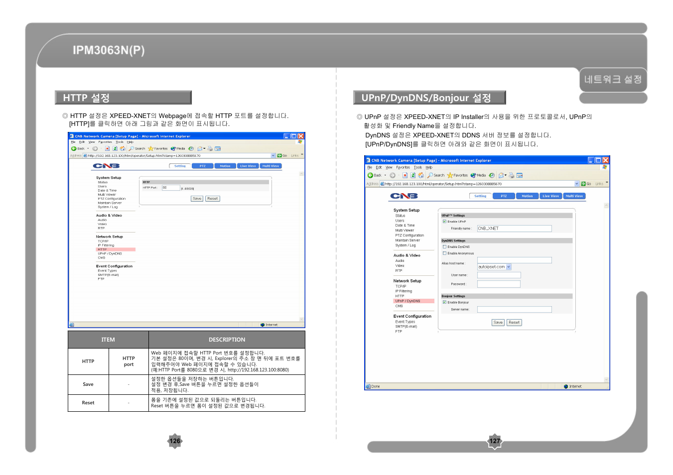 Upnp/dyndns/bonjour 설정 | CNB IPM3063P User Manual | Page 64 / 82