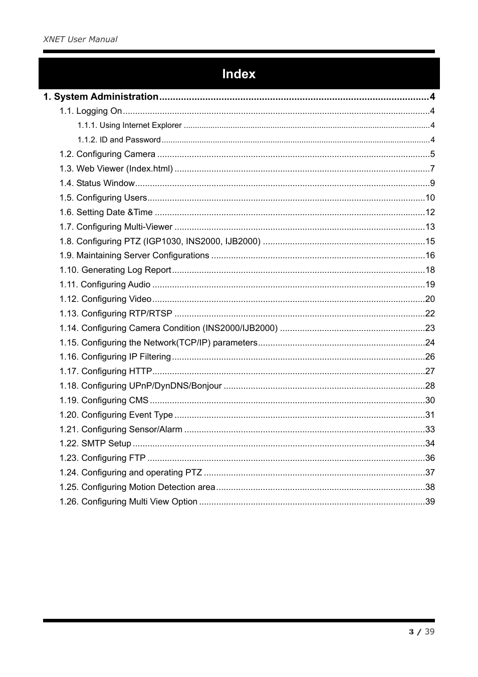 Index | CNB INS2000 User Manual | Page 3 / 39