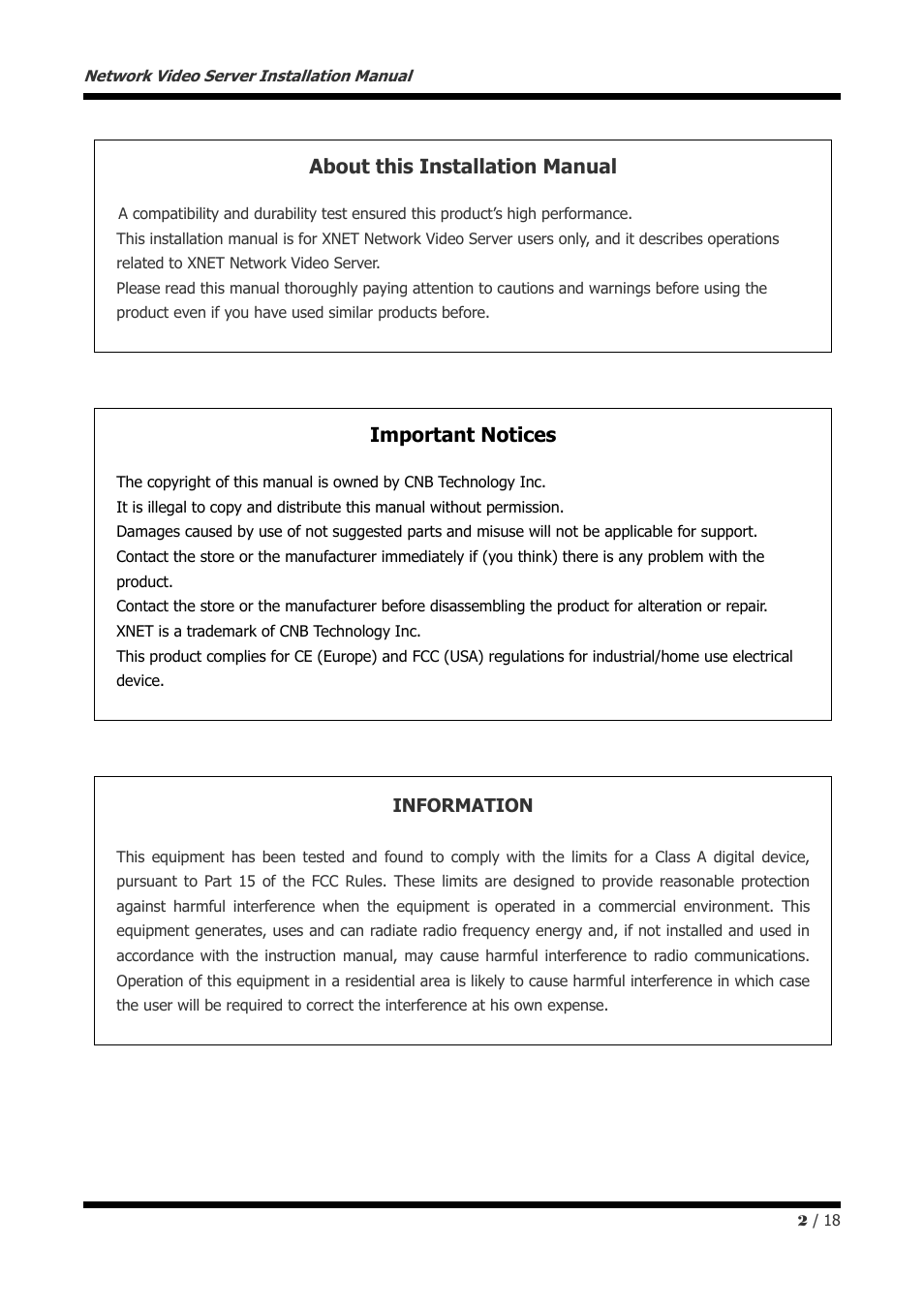 About this installation manual, Important notices | CNB IJB2000 User Manual | Page 2 / 18