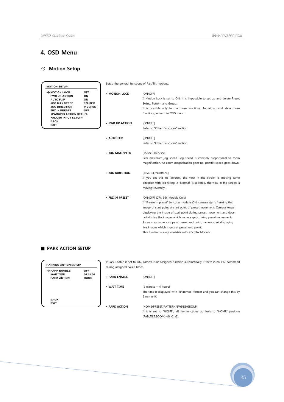 Osd menu, Motion setup | CNB SDN-23Z27FW User Manual | Page 25 / 39